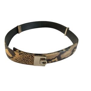 Via Spiga Snake-Print Belt in Tan and Black with Gold Buckle size M